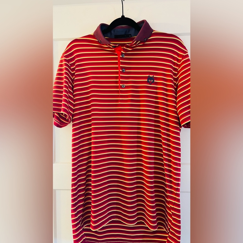 Greyson Red and Yellow Striped Polo with Contrast Collar